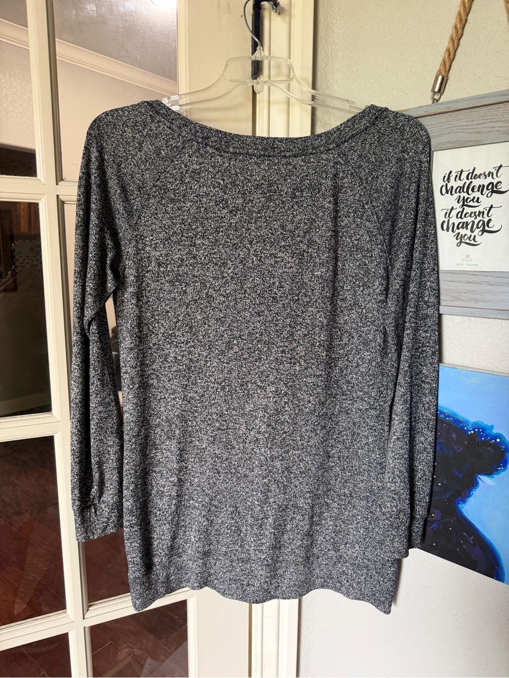 Athleta Heathered Black & White M Raglan Wide Neck Pullover Top